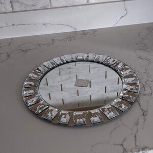one 13" Round Mirror glass Charger Plate CrystalRim Wedding Jewelry Serving Tray
